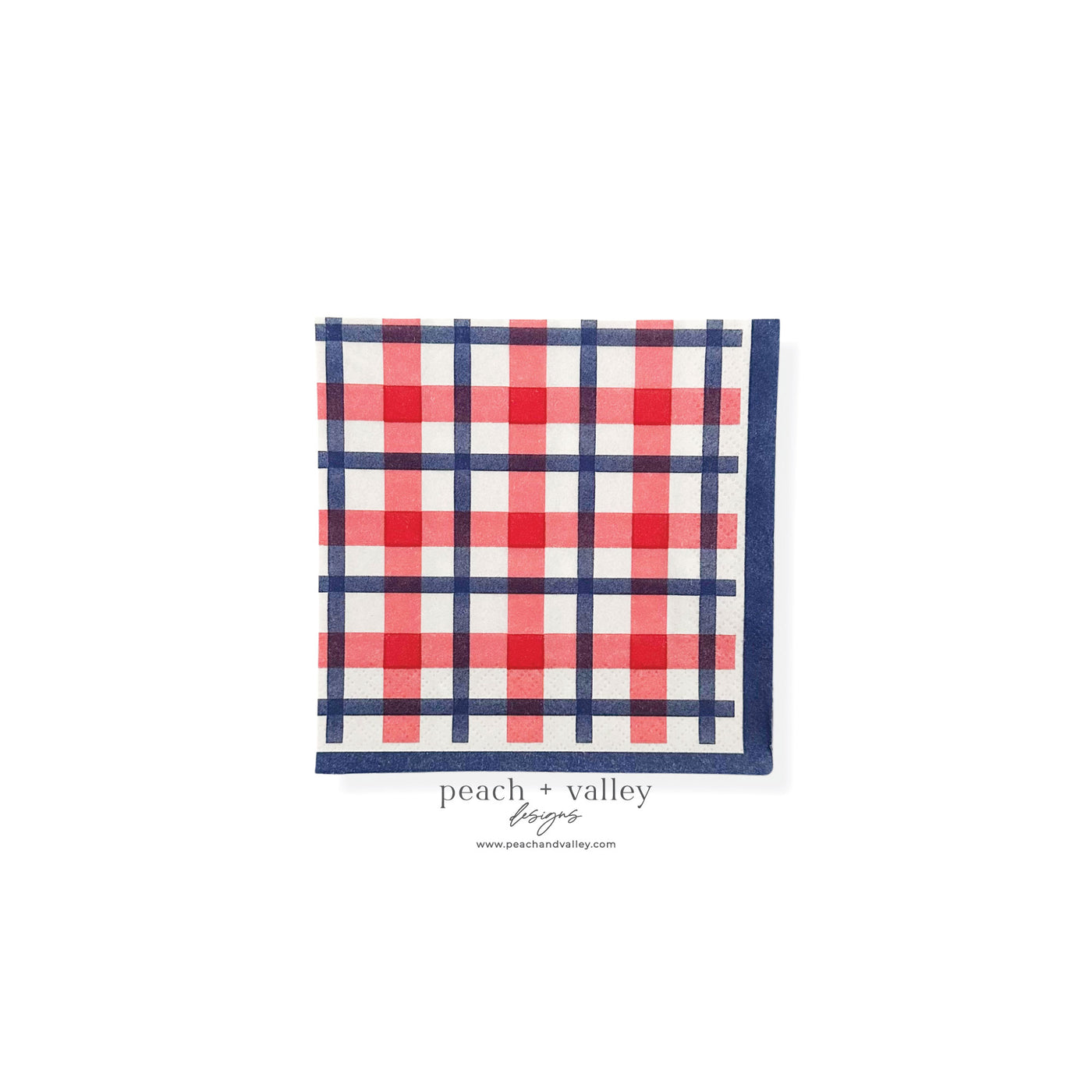 Red White & Blue Plaid Cocktail Napkin