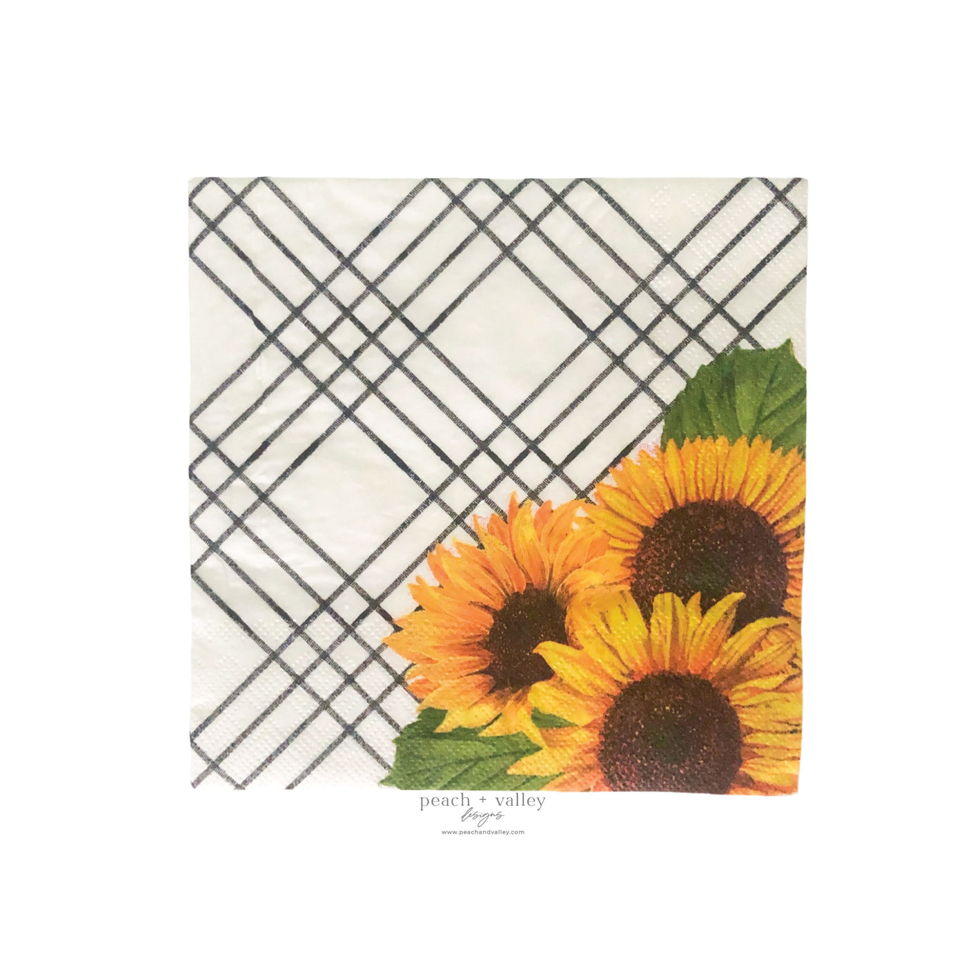 Black + White Plaid Sunflower Luncheon Napkin