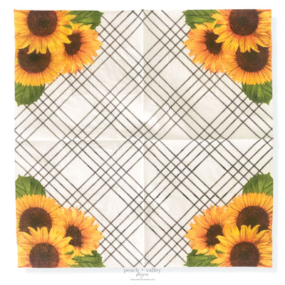 Black + White Plaid Sunflower Luncheon Napkin