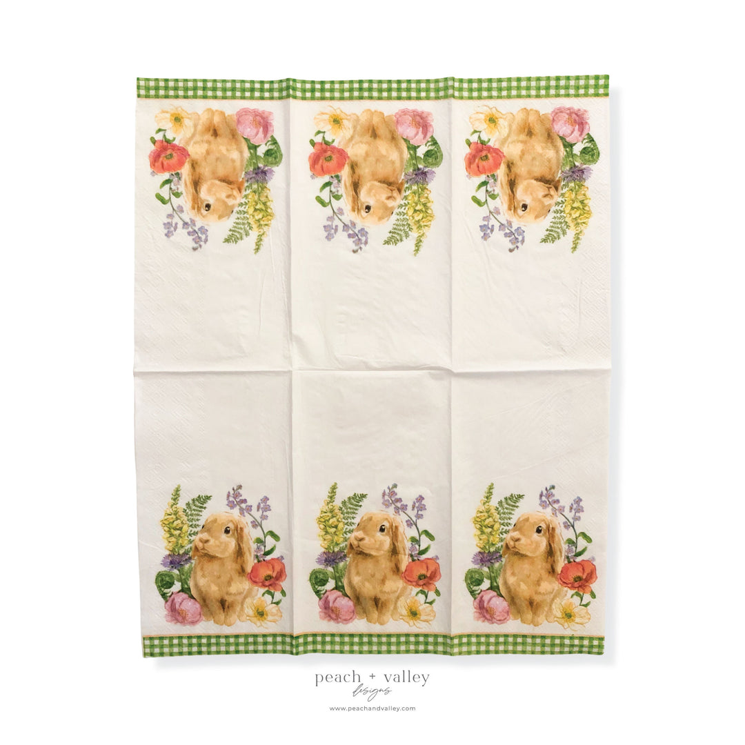 Green Buffalo Check Flower Bunny Guest Napkin