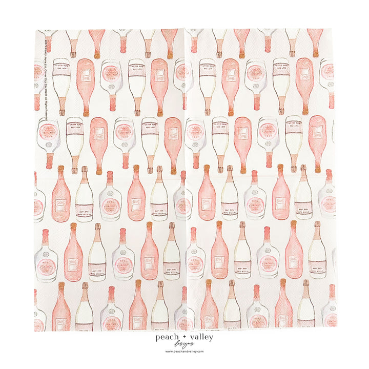 Champagne + Rose Bottles Cocktail Napkin