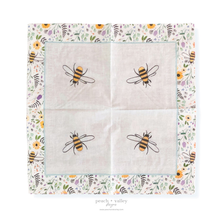 Flower Bumble Bee Cocktail Napkin