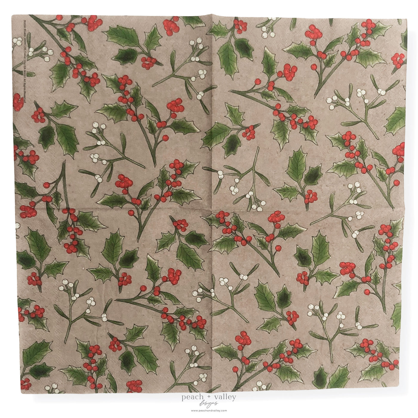 Holly + Mistletoe Sprigs Luncheon Napkin