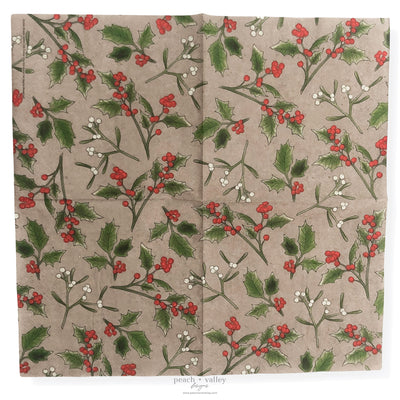 Holly + Mistletoe Sprigs Luncheon Napkin