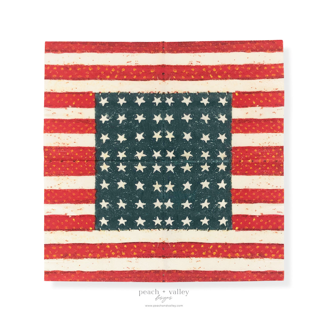 Painted American Flag Cocktail Napkin