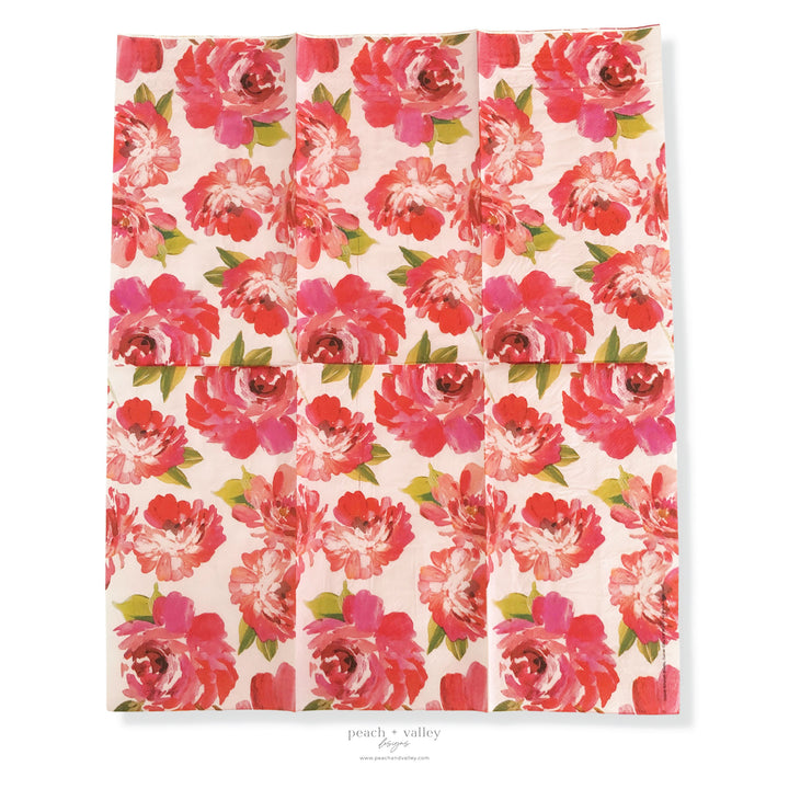 Pink + Red Watercolor Flowers Guest Napkin