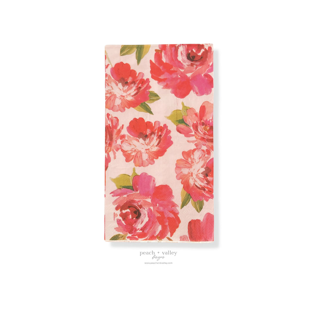 Pink + Red Watercolor Flowers Guest Napkin