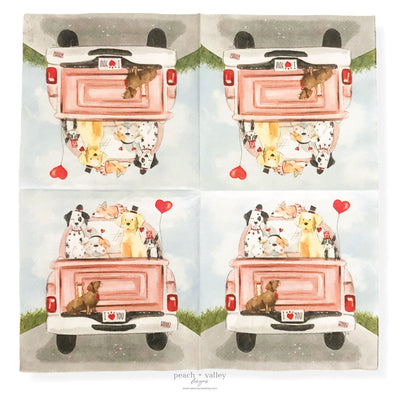 Valentines Pup Truck Cocktail Napkin
