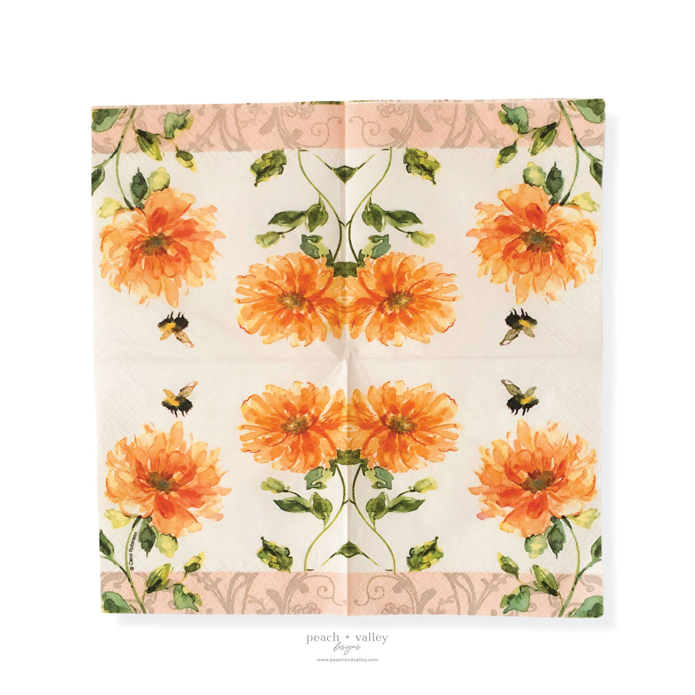Orange Spring Flowers Cocktail Napkin