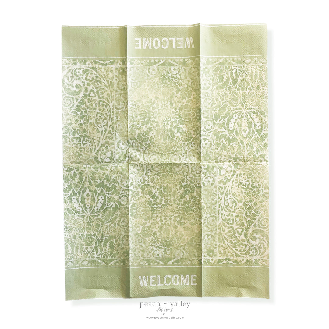 Welcome Green Pattern Guest Napkin